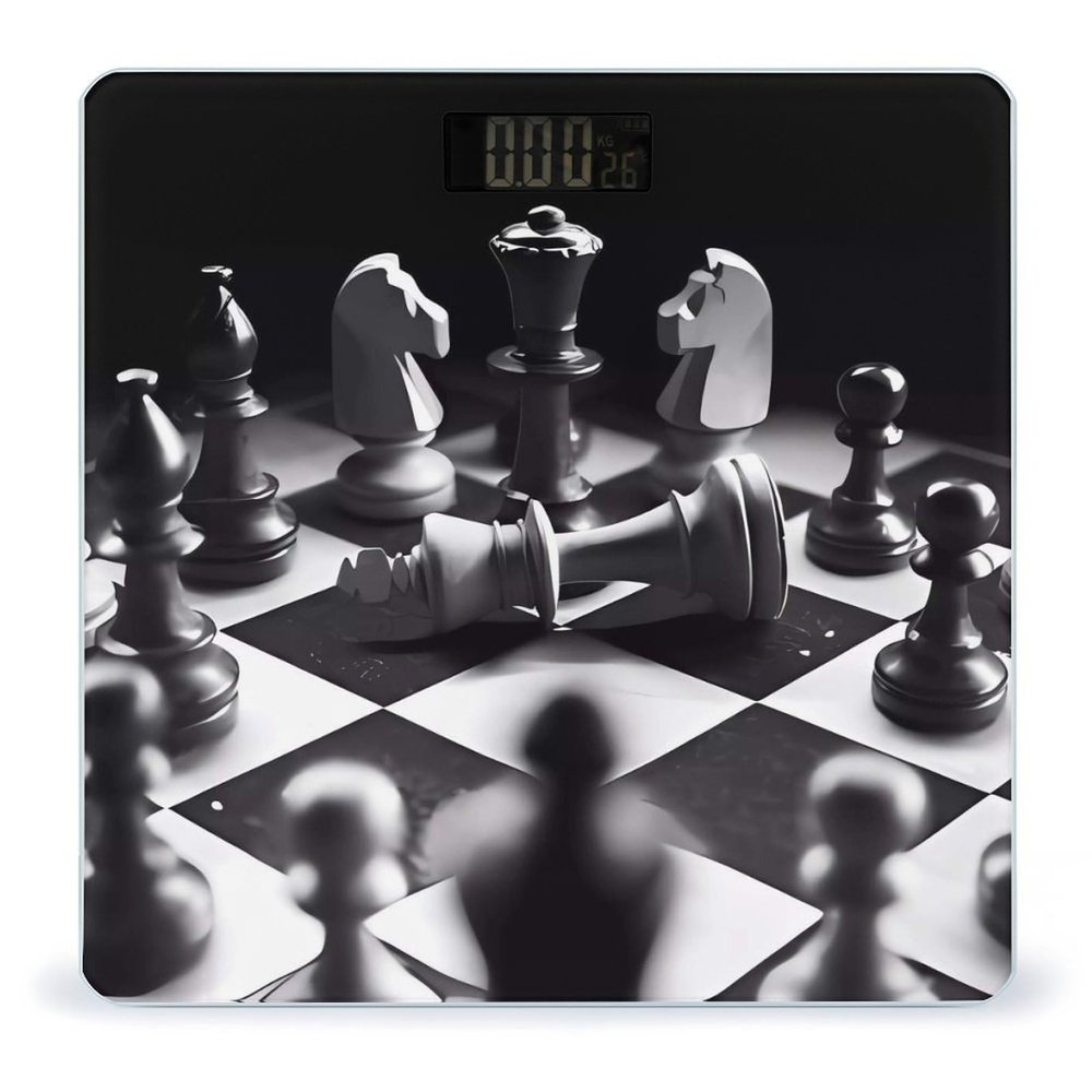 Black and White Chess Scale for Body Weight Highly Accurate Digital Bathroom Body Scale Digital Bathroom Scales for People Anti-Slip Large LCD Display Smart Scales