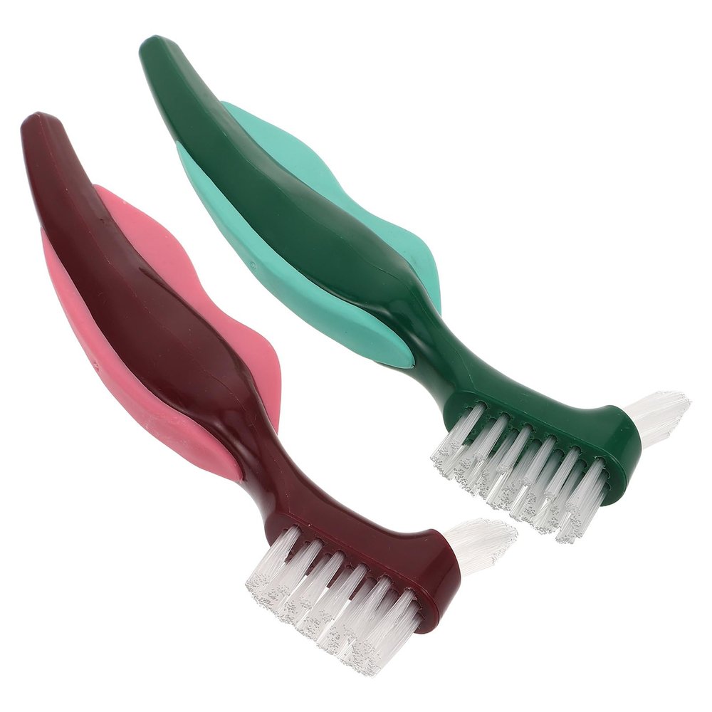 BIUDECO 2Pcs Dentures Brush Set Hard Bristle Double-Head False Teeth Cleaner Multi-Purpose Dental Appliance Care for Seniors Oral Hygiene Maintenance