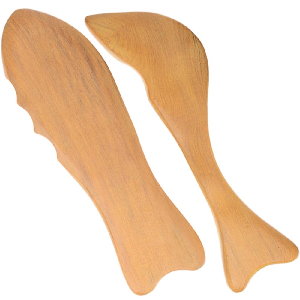 ZUNOXAZ Wood Guasha Board 2Pcs Set with Fish-Shaped and Notched Scrapers, Wooden Massage Tool for Face, Neck, Back, and Full Body Muscle Tension Relief and Spa Therapy