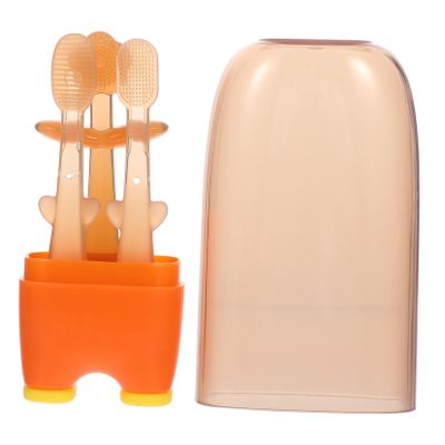 KOMBIUDA Silicone Toothbrush and Tongue Cleaner 3pcs, Oral Care Brush Set with Soft Silicone Bristles for Newborns and, Gentle Tongue Scraper for Oral Hygiene