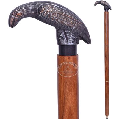Raven Walking Stick Solid Vintage Victorian Twisted Wooden Cane with Brass Handle | 36 Antique-Style Folding Walking Stick for Men & Women