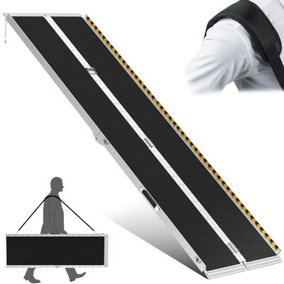 10FT Portable Wheelchair Ramp for Home, 800 lbs Aluminum, Locks to Steps