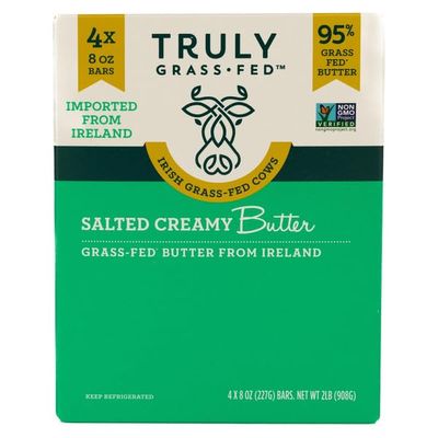 Salted Creamy Butter, 8 oz, 4-count, 95% Grass Fed Butter; Irish Grass-Fed Cows; Imported from Ireland; Non-GMO Project Verified; 4-8 oz. Bars.