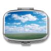 White Clouds Sky Pill Case Daily Square Small Medicine Case Vitamin Organizer Box 2 Compartments Portable Metal Travel Medicine Box for Vitamins Fish Oils Supplements view 1