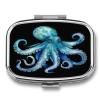 Blue Watercolor Octopus Pill Case Daily Square Small Medicine Case Vitamin Organizer Box 2 Compartments Portable Metal Travel Medicine Box for Vitamins Fish Oils Supplements view 1