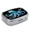 Blue Watercolor Octopus Pill Case Daily Square Small Medicine Case Vitamin Organizer Box 2 Compartments Portable Metal Travel Medicine Box for Vitamins Fish Oils Supplements view 3