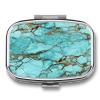 Turquoise Marble Pill Case Daily Square Small Medicine Case Vitamin Organizer Box 2 Compartments Portable Metal Travel Medicine Box for Vitamins Fish Oils Supplements view 1