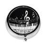 Round Pill Box Case For Purse & Pocket, Black White Music Note Pill Box 3 Compartment Travel Portable Metal Medicine Tablet Multifunctional Pill Case Holder For Vitamins Fish Oil Organizer Unique Gift view 1