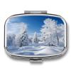 Snow Covered Winter Trees Pill Case Daily Square Small Medicine Case Vitamin Organizer Box 2 Compartments Portable Metal Travel Medicine Box for Vitamins Fish Oils Supplements view 1