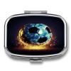 Cool Soccer Ball Pill Case Daily Square Small Medicine Case Vitamin Organizer Box 2 Compartments Portable Metal Travel Medicine Box for Vitamins Fish Oils Supplements view 1