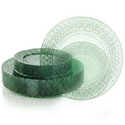 DaYammi 60PCS Clear Green Plastic Plates, Diamond Wedding Plates Disposable