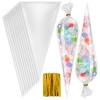 POPETPOP Cone Cellophane Candy Treat Bags 13X25Cm 300pcs with 300 Gold 8Cm Twist Ties Candy Packing Bags for Party, Baking, and Wrapping view 1