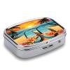 Flip Flops and Tropical Beach Scene Pill Case Daily Square Small Medicine Case Vitamin Organizer Box 2 Compartments Portable Metal Travel Medicine Box for Vitamins Fish Oils Supplements view 3