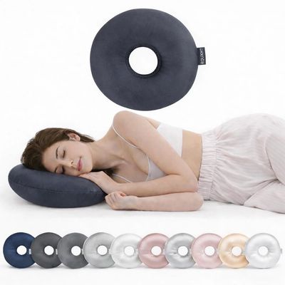 RQUXMT Piercing Pillow for Side Sleepers with Ear Hole, Donut CNH Pillow, Pressure Reduction, Skin-Friendly Washable Adjustable Ear Cushion (Large,Cotton,Dark Gray)
