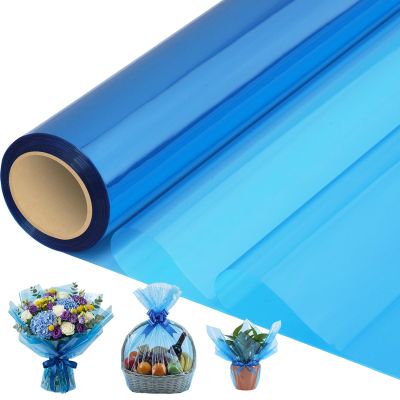 woric Cellophane Wrap for Gift Baskets 17In X 82 Ft Blue Cellophane Wrap Roll Gift Basket Wrapping Plastic for Mothers Day Graduation Gifts Baskets Treats Cookies Bouquets Baby Shower Birthday Party