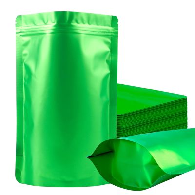 100 Pack Mylar Smell Proof Bags, Resealable Green Stand Up Pouch Bags Foil Sealable Bags for Packaging, 5.57.8 Inch
