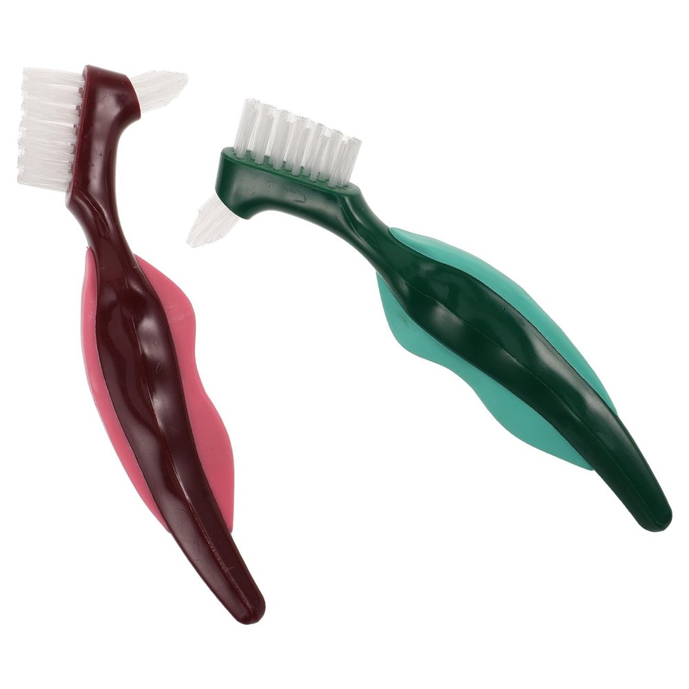ERINGOGO Dual-Head Dentures Brush 2Pcs Hard Bristle Dental Toothbrush Tool for False Teeth Cleaning Oral Appliance Maintenance for Elderly Use