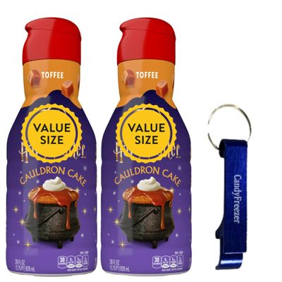 Premium Non-Dairy Liquid Coffee Creamer 28 fl oz (Pack of 2) Bottles of Creamy Smooth Coffee Creamer with Candy Freezer Bottle Opener Keychain (Toffee Flavor) Keychain