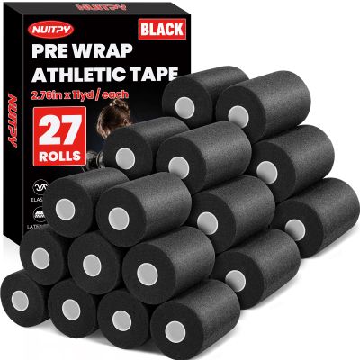 27 Pack Pre Wrap Athletic Tape, 2.76 Inch x 11 Yards Prewrap Tape for Hair Soccer, Pre Wrap Foam Underwrap Tape, Soccer Pre Wrap Tape, Prewrap Tape for Hair, Wrists, Hands, Ankles, Knees - Black
