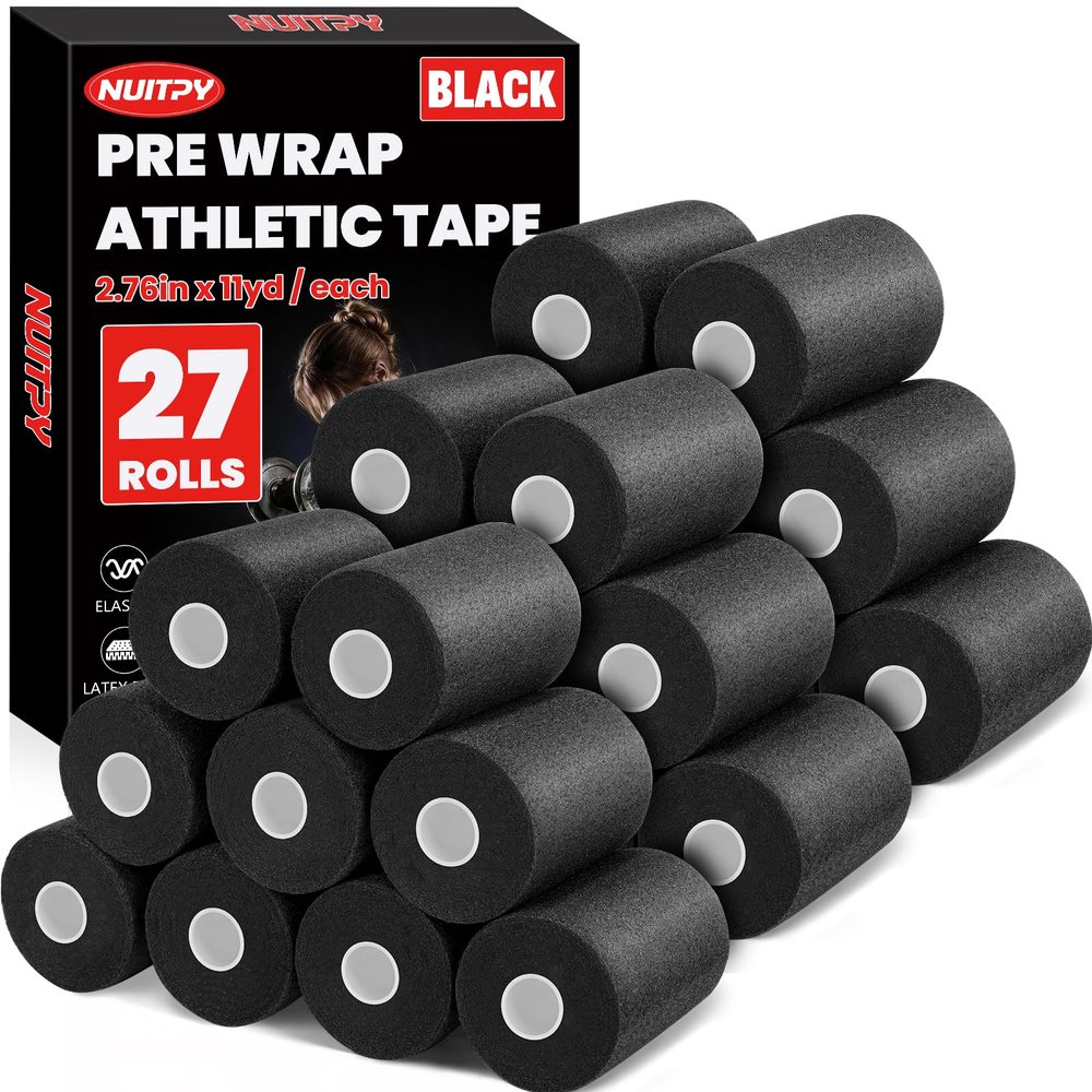 27 Pack Pre Wrap Athletic Tape, 2.76 Inch x 11 Yards Prewrap Tape for Hair Soccer, Pre Wrap Foam Underwrap Tape, Soccer Pre Wrap Tape, Prewrap Tape for Hair, Wrists, Hands, Ankles, Knees - Black