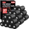 27 Pack Pre Wrap Athletic Tape, 2.76 Inch x 11 Yards Prewrap Tape for Hair Soccer, Pre Wrap Foam Underwrap Tape, Soccer Pre Wrap Tape, Prewrap Tape for Hair, Wrists, Hands, Ankles, Knees - Black view 1
