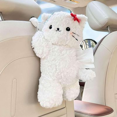 Cute Cat Car Tissue Box Cover with Plush Doll, Car Tissue Holder Kitten Paper Box, Portable Plush Paper Storage Holder, Hanging Vehicle Interior Organizer, for Women Pet Lovers & Gifts