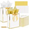 Xihaian 24 Pack Bulk Metallic Paper Gift Bags with Handle Tissue Papers 10.2''x8.6''x3.9'' Thank You Gift Bags with Ribbon for Return Gifts, Wedding, Birthday, Baby Shower, Party Favors (White/Gold) view 1