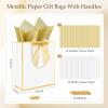 Xihaian 24 Pack Bulk Metallic Paper Gift Bags with Handle Tissue Papers 10.2''x8.6''x3.9'' Thank You Gift Bags with Ribbon for Return Gifts, Wedding, Birthday, Baby Shower, Party Favors (White/Gold) view 2