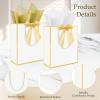 Xihaian 24 Pack Bulk Metallic Paper Gift Bags with Handle Tissue Papers 10.2''x8.6''x3.9'' Thank You Gift Bags with Ribbon for Return Gifts, Wedding, Birthday, Baby Shower, Party Favors (White/Gold) view 3