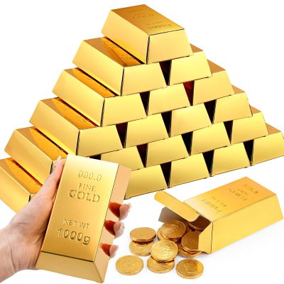 Honoson 36 Pcs Gold Bar Favor Boxes, Golden Brick for Pirate Casino Theme