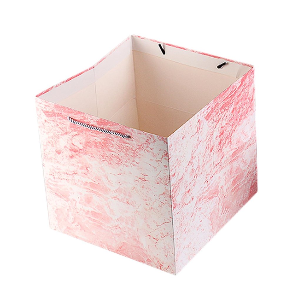 OUFEIJIA 10-Pack Premium Pink Marble Square Paper Bags Perfect Cube Party Favor, Birthday Boxes, Elegant Shopping(20 * 20 * 20cm)