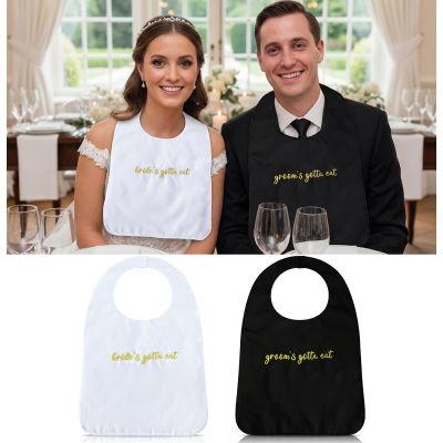 Chicingyou Wedding Adult Bibs for Bride and Groom Gold Embroidered Clothing Protectors Gag Gifts Bibs Washable Bridal Shower Party Supplies for Wedding Party Dining(2 Pcs,Modern)