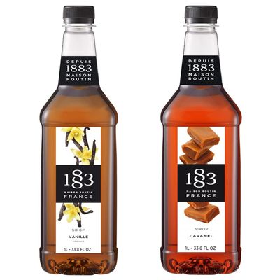 1883 Vanilla & Caramel Syrups (Caf Variety Pack) for Coffee & Drinks 1 Liter Plastic Bottles (Pack of 2)