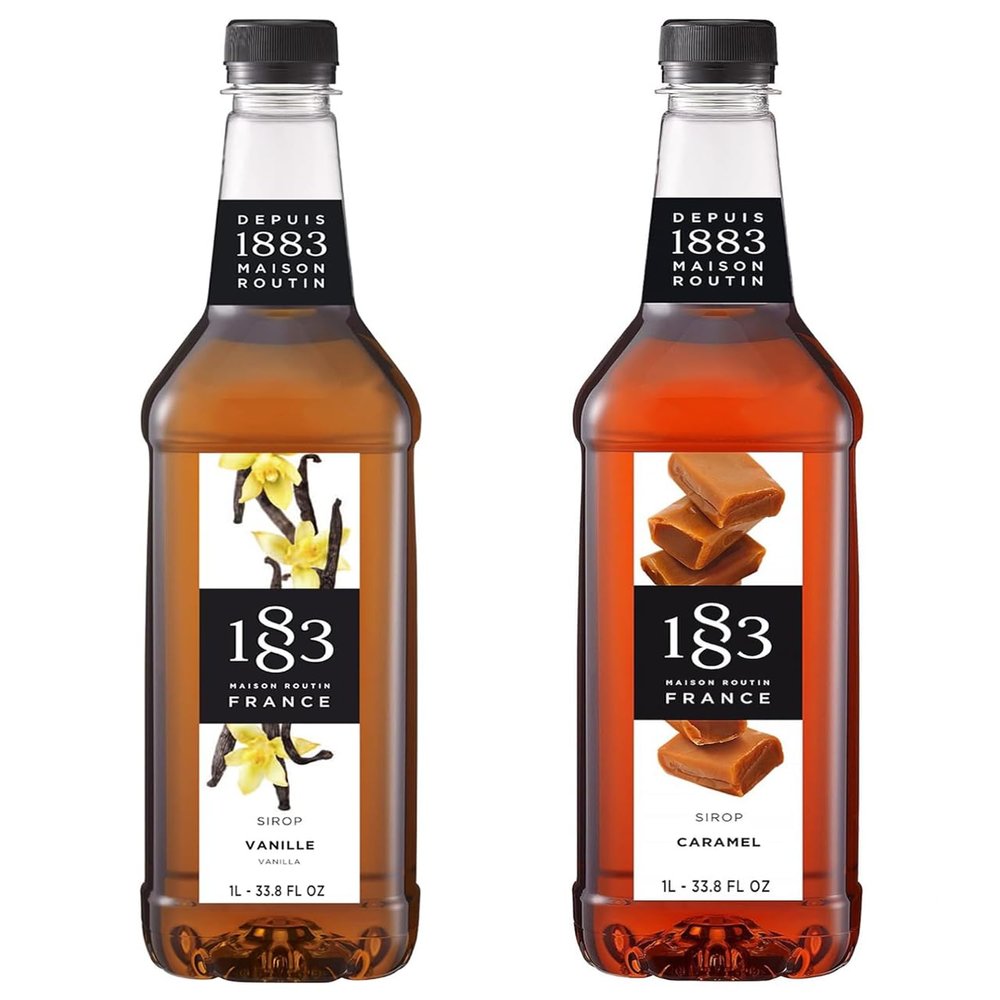 1883 Vanilla & Caramel Syrups (Caf Variety Pack) for Coffee & Drinks 1 Liter Plastic Bottles (Pack of 2)
