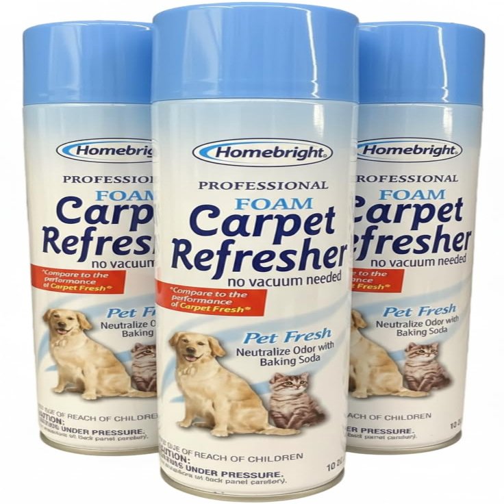 Homebright Professional Foam Carpet Refresher Pet Fresh Odor Eliminator with Baking Soda, No Vacuum Needed, 10 oz (Pack of 3)