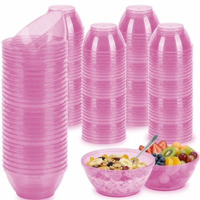 150 Pack 6oz Glitter Pink Disposable Plastic Bowls, Glitter Small Bowls for Ice Cream, Candy, Salsa, Fruit. Great for Mother's Day, Parties, Birthday, Weddings, Baby Showers, Holiday Events (Pink)