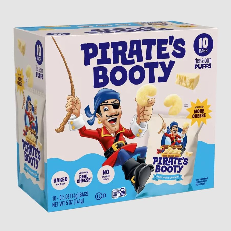 PIRATE'S BOOTY Aged White Cheddar Rice & Corn Puffs, 0.5 oz, 10 pack