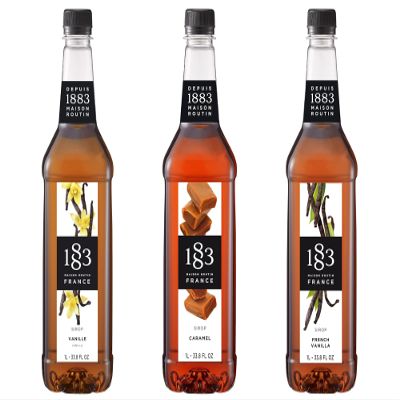 1883 Vanilla, Caramel, French Vanilla Syrups (Caf Variety Pack) for Coffee & Drinks 1 Liter Plastic Bottles (Pack of 3)