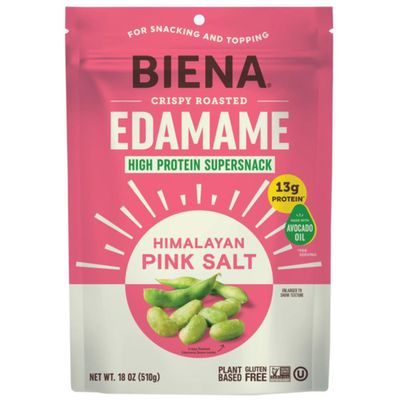 Biena Roasted Edamame Himalayan Pink Salt, 18 oz Bag, Crunchy Plant Based Protein Snack, Made with Avocado Oil, 11g Protein, 4g Fiber, Gluten Free, Vegan