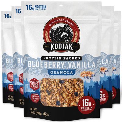Kodiak Cakes Granola, Blueberry Vanilla, High Protein, 100% Whole Grains (Pack of 5 pouches)