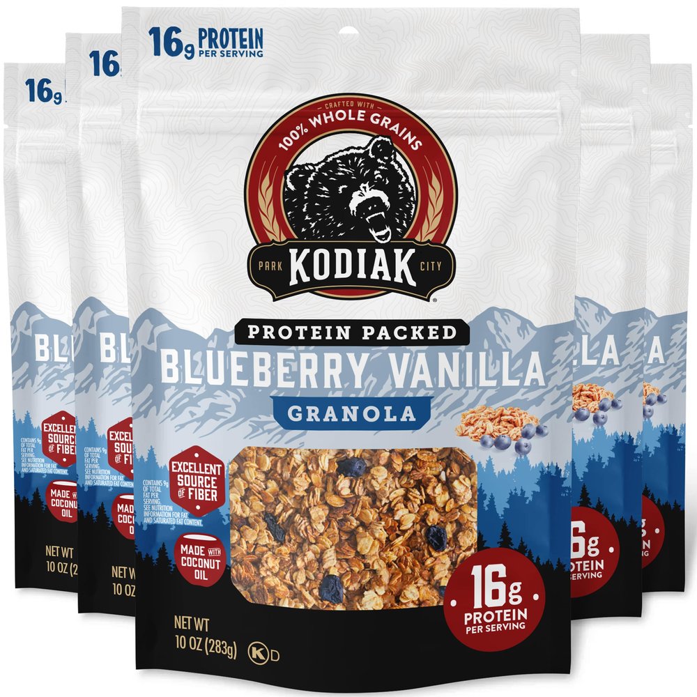 Kodiak Cakes Granola, Blueberry Vanilla, High Protein, 100% Whole Grains (Pack of 5 pouches)