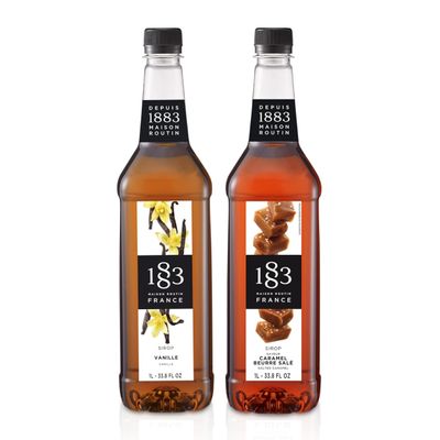 1883 Vanilla & Salted Caramel Syrups (Caf Variety Pack) for Coffee & Drinks 1 Liter Plastic Bottles (Pack of 2)
