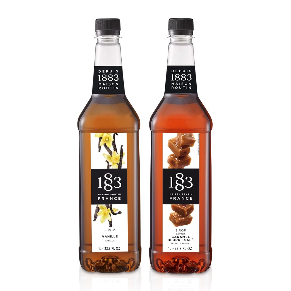 1883 Vanilla & Salted Caramel Syrups (Caf Variety Pack) for Coffee & Drinks 1 Liter Plastic Bottles (Pack of 2)