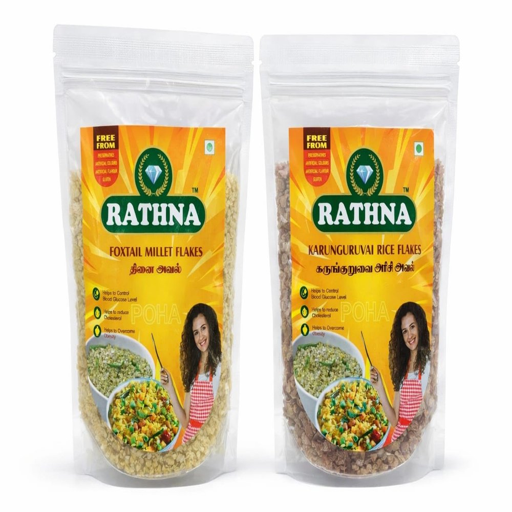 FOXTAIL MILLET FLAKES + KARUNGURUVAI RICE FLAKES COMBO READY TO EAT - POHA (PACK OF 2)