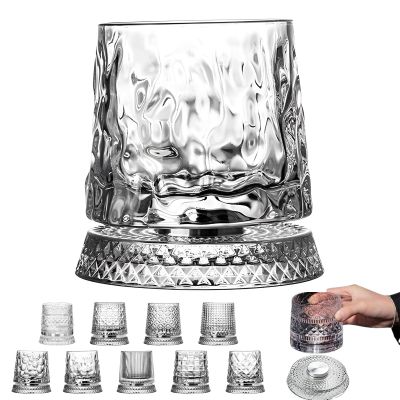 360 Degree Spinning Whiskey Glass, Rotating Crystal Whiskey Tumbler for Bourbon & Cocktails, Stress Relief Rotating Whiskey Glass for Bar, Home & Gifting (E)