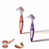 Denture Brush 2-Pack - Dual Head Denture Cleaner with Angled Bristles & Non-Slip Handle | Soft Nylon Brushes for Dentures, Retainers & Night Guards | Denture Care Kit for Seniors (orange/purple) view 1