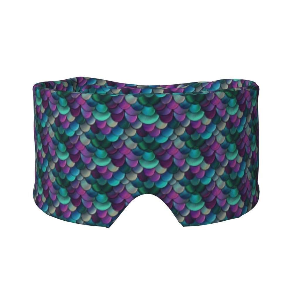 Winter Sleep Mask for Adult Side Sleepers Purple Turquoise Sparkling Mermaid Scales Pattern, Silky Soft Polyester Eye Ear Cover, Light Blocking Blindfold for Home Travel