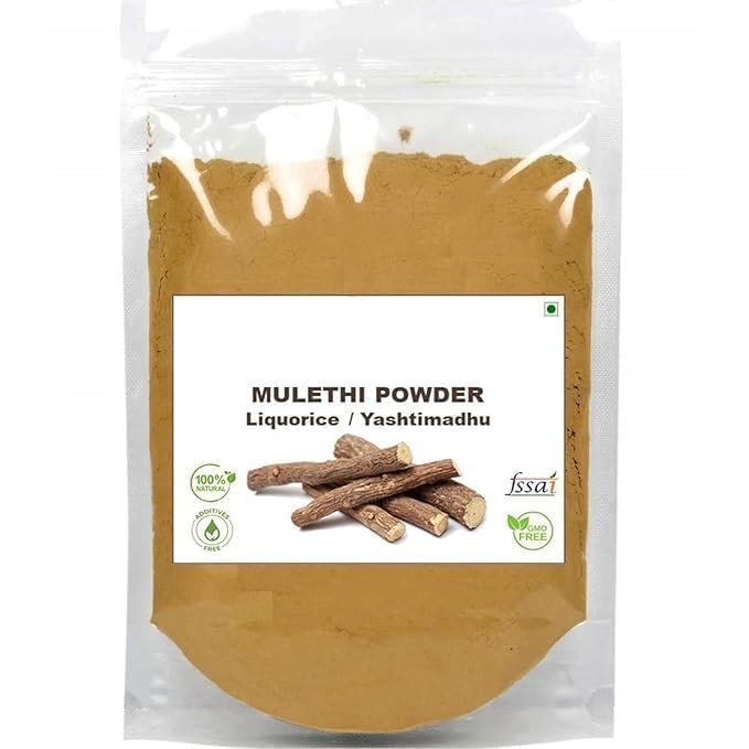 aj Mulethi Powder for Face, for Skin, Liquorice, Mulathi, Yastimadhu, Mulethee, Mulathi, Adimaduram, Mulaithi, Muleti, Menthulu Mathi Vendayam Maithi, 100 grams
