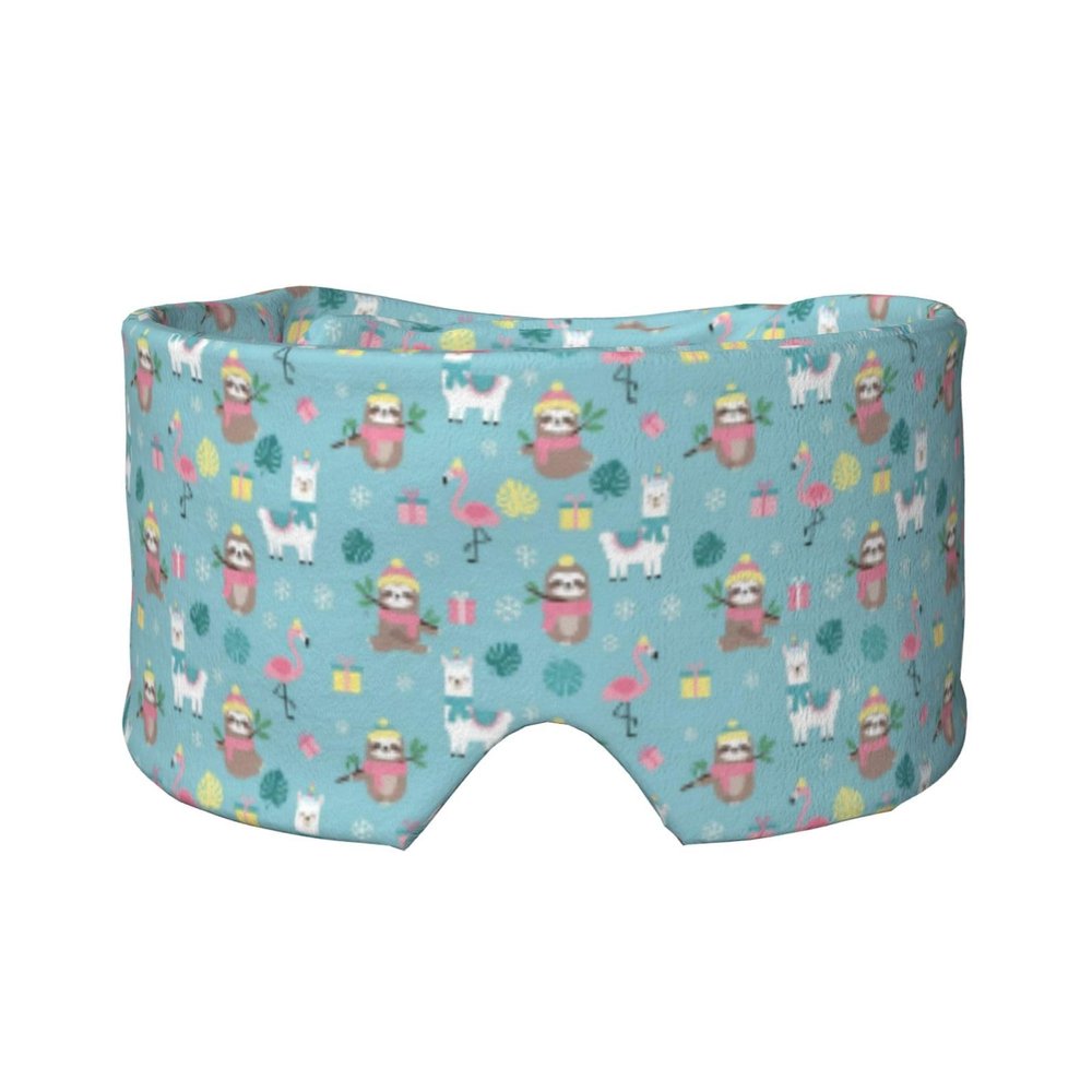 Adjustable Velcro Sleep Mask Christmas Animals Llama Sloth Dinosaur, Ultra Soft Blackout Eye Ear Cover, Zero Pressure Warm Blindfold for Airplane Work Nap