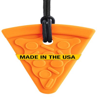 ARK Pizza Textured Chew Necklace, Chew Necklaces for Sensory Kids and Adults, Oral Fidget for Autism, ADHD, SPD, Anxiety, Medical-Grade Sensory Chew Necklace, XXT, Very Firm, Orange